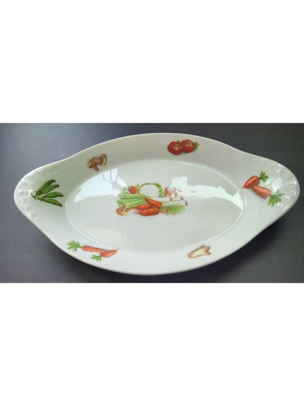 France Oval Eared Au Gratin Baking Dish 13"x 8" Vegetables White